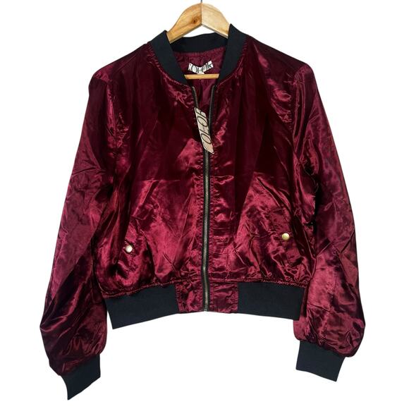 NWT Color Story Bomber Jacket Womens M Red Satin Zip Up Ribbed Y2K Streetwear - Picture 6 of 9